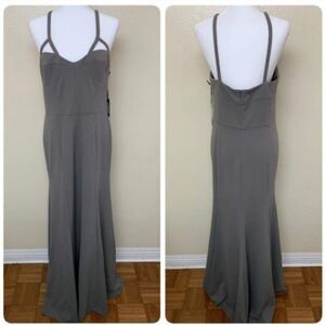 Vera Wang Lavender Sleeveless Fitted Gown 14 Ash Gray Spaghetti Straps